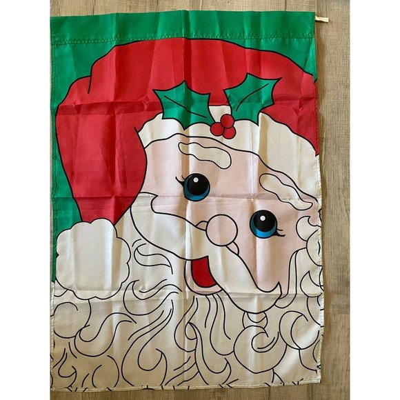 Vintage Santa Claus Face Christmas Large House Flag Red Green White 1990s 29x40 - Picture 2 of 3